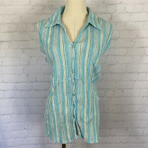 ⭐ 3/$15 Vintage Y2K Size 18 20 Striped Collared Tank Top Button Up Blouse